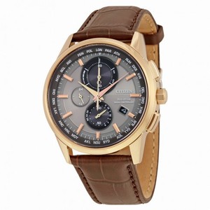 Citizen Eco-Drive World Chronograph A-T Perpetual Calendar Brown Leather Strap Men's Watch AT8113-04H