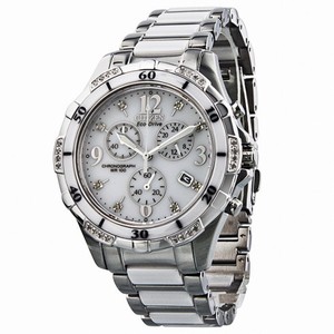 Citizen Eco-Drive Chronograph Diamond White Dial Stainless Steel and Ceramic Ladies Watch FB1230-50A