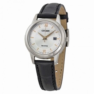 Citizen Ladies Straps Eco-Drive Silver Dial Black Leather Quartz Ladies Watch FE1086-04A