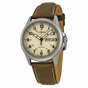 Citizen Military Eco-Drive Sandy Dial Brown Leather Quartz Men's Watch AW0040-19X