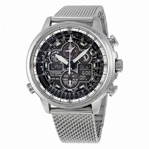 Citizen Navihawk UTC Eco-Drive Chronograph Black Dial Stainless Steel Mesh Men's Watch JY8030-83E
