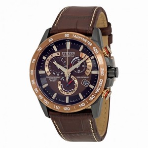 Citizen Perpetual Chrono A-T Dark Brown Dial Brown Leather Men's Watch AT4006-06X