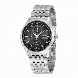 Citizen World Chronograph A-T Eco-Drive Black Dial Stainless Steel Quartz Men's Watch AT8110-53E