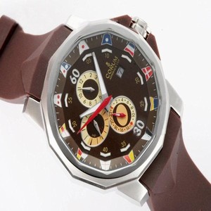 Corum Admirals Cup 277.931.91/0371 Black Dial Brown Rubber Strap Stainless Steel Bezel Watch