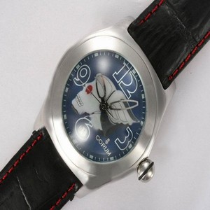 Corum Bubble 082.150.20 Womens Black Cow Leather Strap Stainless Steel Bezel Watch