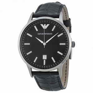 Emporio Armani Black Dial Black Leather Men's Watch AR2411