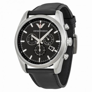 Emporio Armani Black Dial Black Leather Strap Men's Watch AR6039