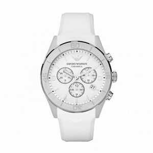 Emporio Armani Ceramica Chronograph White Dial White Silicone Mens Watch AR1435