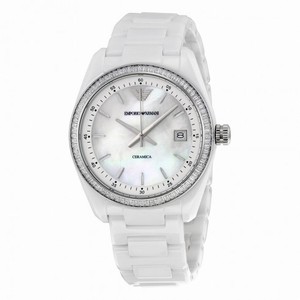 Emporio Armani Ceramica Mother Of Peal Dial Whire Ceramic Quartz Ladies Watch AR1497