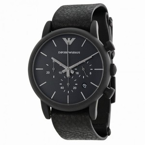 Emporio Armani Chronograph Black Dial Black Leather Men's AR1782