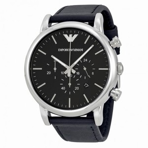 Emporio Armani  Chronograph Black Dial Matte Black Leather Men's Watch AR1828