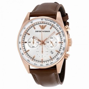 Emporio Armani Chronograph Silver Dial Brown Leather Men's Watch AR5995