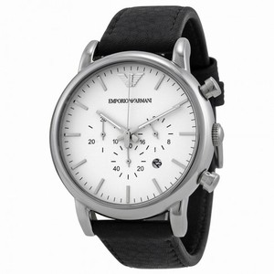 Emporio Armani Chronograph White Dial Black Leather Men's Watch AR1807
