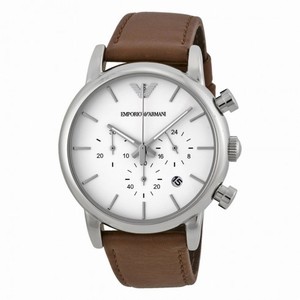 Emporio Armani Chronograph White Dial Brown Leather Men's Watch AR1846