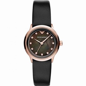 Emporio Armani Classic Black Mother Of Pearl Dial Black Leather Ladies Watch AR1802