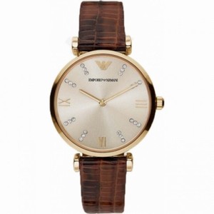 Emporio Armani Classic Champagne Dial Brown Lizard-embossed Leather AR1883