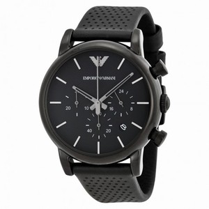 Emporio Armani Classic Chronograph Black Dial Black Leather Men's Watch AR1737