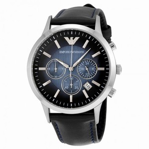 Emporio Armani Classic Chronograph Blue Dial Navy Leather Strap Men's Watch AR2473