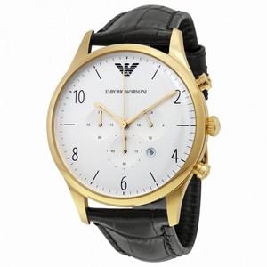 Emporio Armani Classic Chronograph White Dial Black Leather Men's Watch AR1892