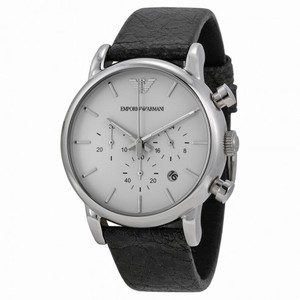 Emporio Armani Classic Chronograph White Dial Black Leather Men's Watch AR1810