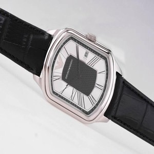 Emporio Armani Classic Mens AR2030 White Dial 35x51mm Black Ostrich Leather Strap Watch