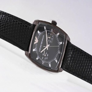 Emporio Armani Classic Mens AR2411 Black Ostrich Leather Strap 35x47mm Mens Watch