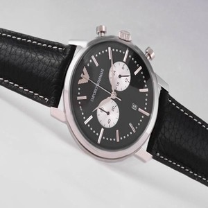 Emporio Armani Classic Mens AR2427 Round Black Ostrich Leather Strap Mens Watch