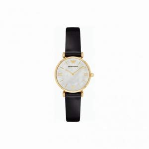 Emporio Armani Classic Mother Of Pearl Dial Black Leather Quartz Ladies Watch AR1910
