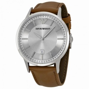 Emporio Armani Classic Silver Dial Brown Leather Strap Men's Watch AR2463