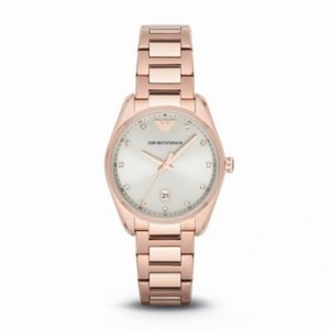 Emporio Armani Classic Silver Sunray Dial Rose Gold-tone Stainless Steel Ladies Watch AR6065