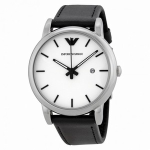 Emporio Armani Classic White Dial Black Leather Strap Men's Watch AR1694