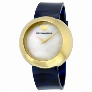 Emporio Armani Fashion Mother Of Pearl Dial Blue Leather Quartz Ladies Watch AR7384