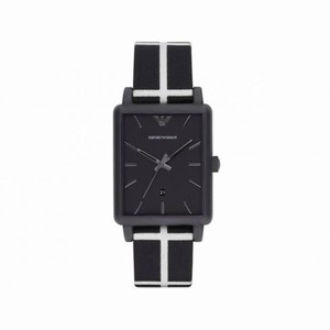 Emporio Armani Luigi Black Dial Black and White Cotton Twill Men's Watch AR1857