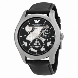 Emporio Armani Meccanico Automatic Black and Grey Dial Leather Men's Watch AR4673
