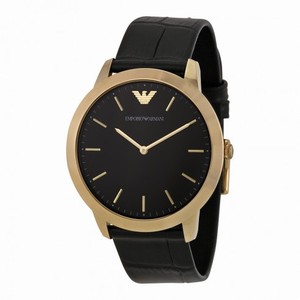 Emporio Armani Retro Black Dial Black Leather Strap Men's Watch AR1742