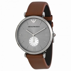 Emporio Armani Retro Silver Dial Brown Leather Strap Men's Watch AR1675