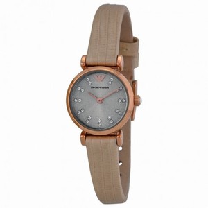 Emporio Armani Retro Warm Grey Dial Beige Leather Strap Ladies Watch AR1687
