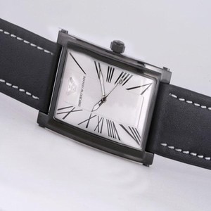 Emporio Armani Super Slim AR2049 Rectangle Mens Black Ostrich Leather Strap Watch