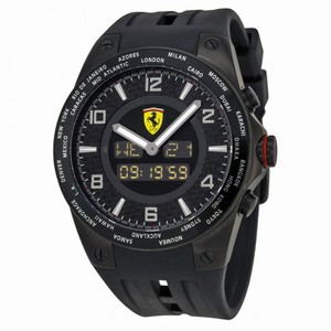 Ferrari World Time Carbon Fiber Dial Multinfuction Rubber Strap Men's Watch FE-05-IPB-FC