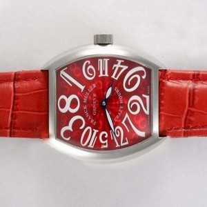 Franck Muller Cintree Curvex 8880 SC DT 5N Red Ostrich Leather Strap Womens Rectangle Watch