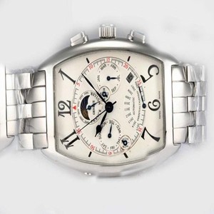 Franck Muller Cintree Curvex Chronograph 9880-CCQP Stainless Steel Case White Dial Watch