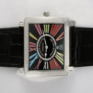Franck Muller Colour Dreams Collection 6002-CODR-DT Midsize Black Ostrich Leather Strap Square Watch