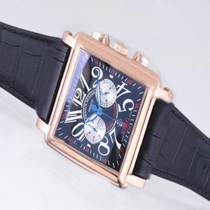 Franck Muller King Conquistador 10000-CC Black Ostrich Leather Strap Blue Dial Square Watch