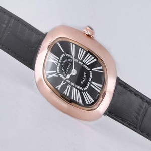 Franck Muller Long Island 1000-SC Black Dial Black Ostrich Leather Strap 25x34mm Watch