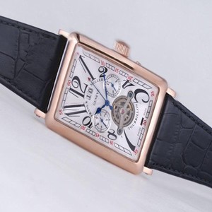 Franck Muller Long Island 1200-CC-AT Rectangle Black Ostrich Leather Strap Mens Watch