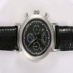 Franck Muller Long Island 7008 CC CF Midsize Black Ostrich Leather Strap Round Watch