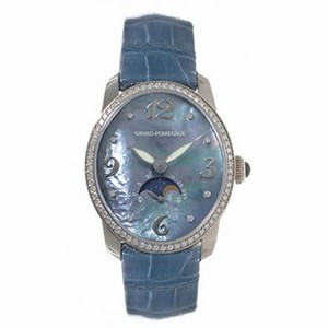 Girard Perregaux Cats Eye Diamond 18kt White Gold Blue Leather Ladies Watch 80490-D53-A261-CK4
