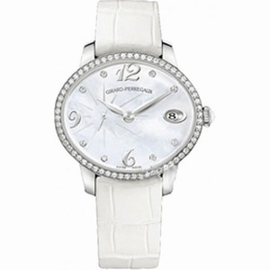 Girard Perregaux Cats Eye Mother of Pearl Dial 18kt White Gold Leather Ladies Watch 80484D53A761-BK7A