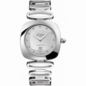 Glashutte Povonina Silver Dial Diamond Stainless Steel Ladies Watch 1-03-01-10-12-14