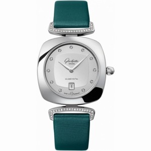 Glashutte Povonina Silver Dial Green Satin Diamond Ladies Watch 1-03-01-10-12-02